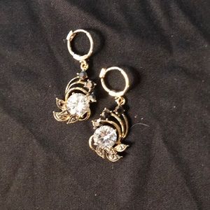Black and Gold Peacock Earrings